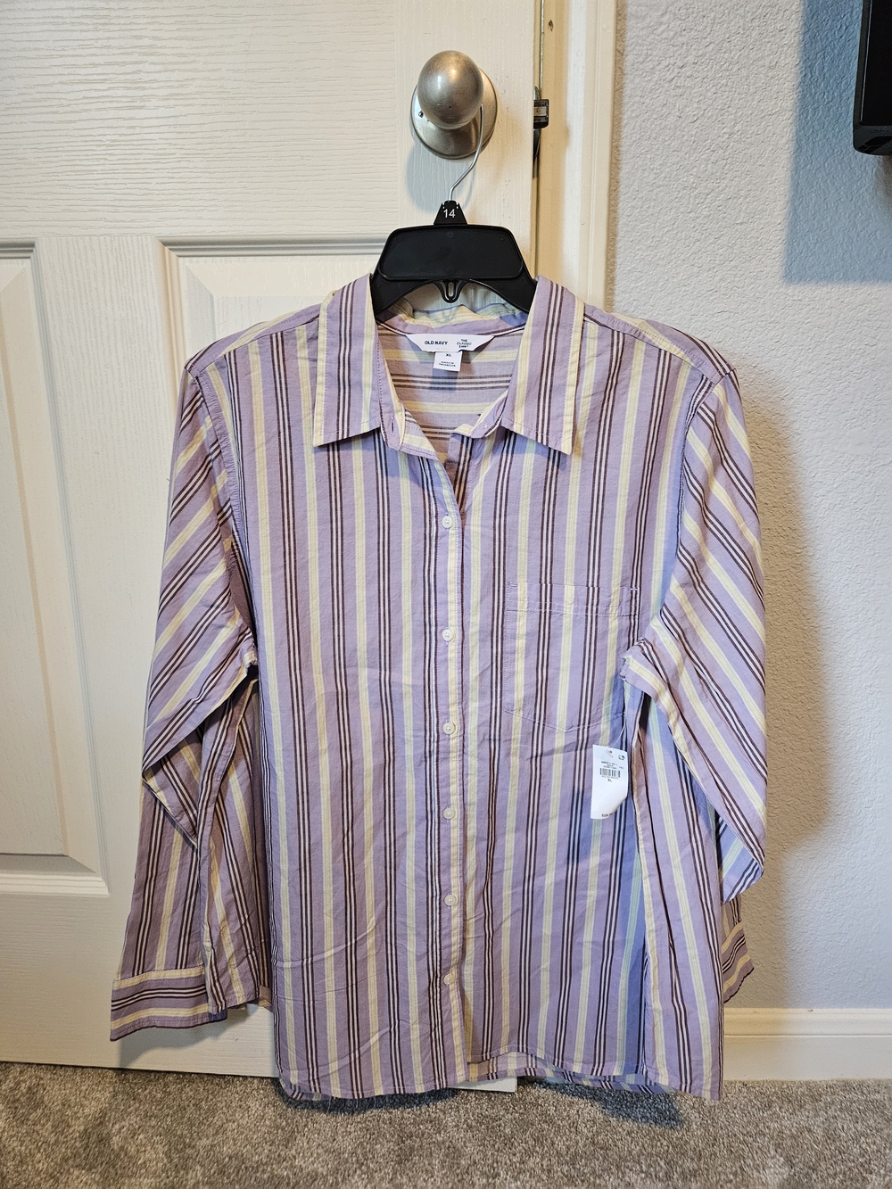 Old Navy Women's Lavender and Yellow Striped Button-Down Shirt